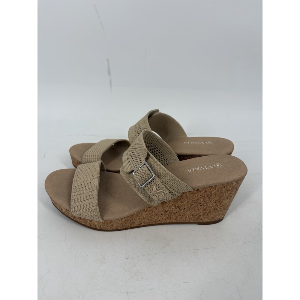 Vivaia Sammy Adjustable Strap Wedge Sandal Beige Size 39 Cork Knit